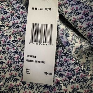Nine West Navy and Pink Floral Dress Shirt - NWT- Mens Medium Button Down